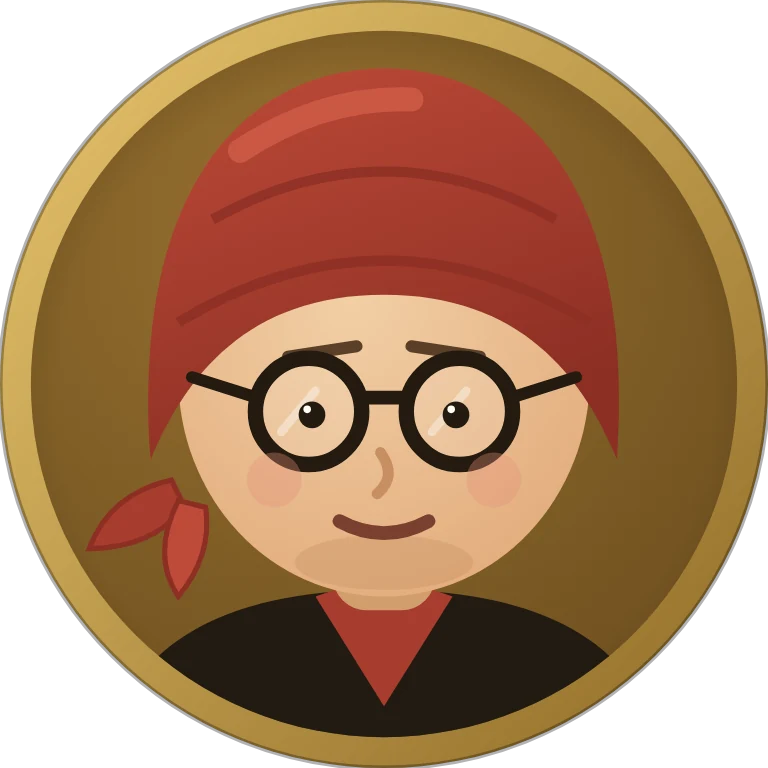Zina, round glasses and a red headscarf