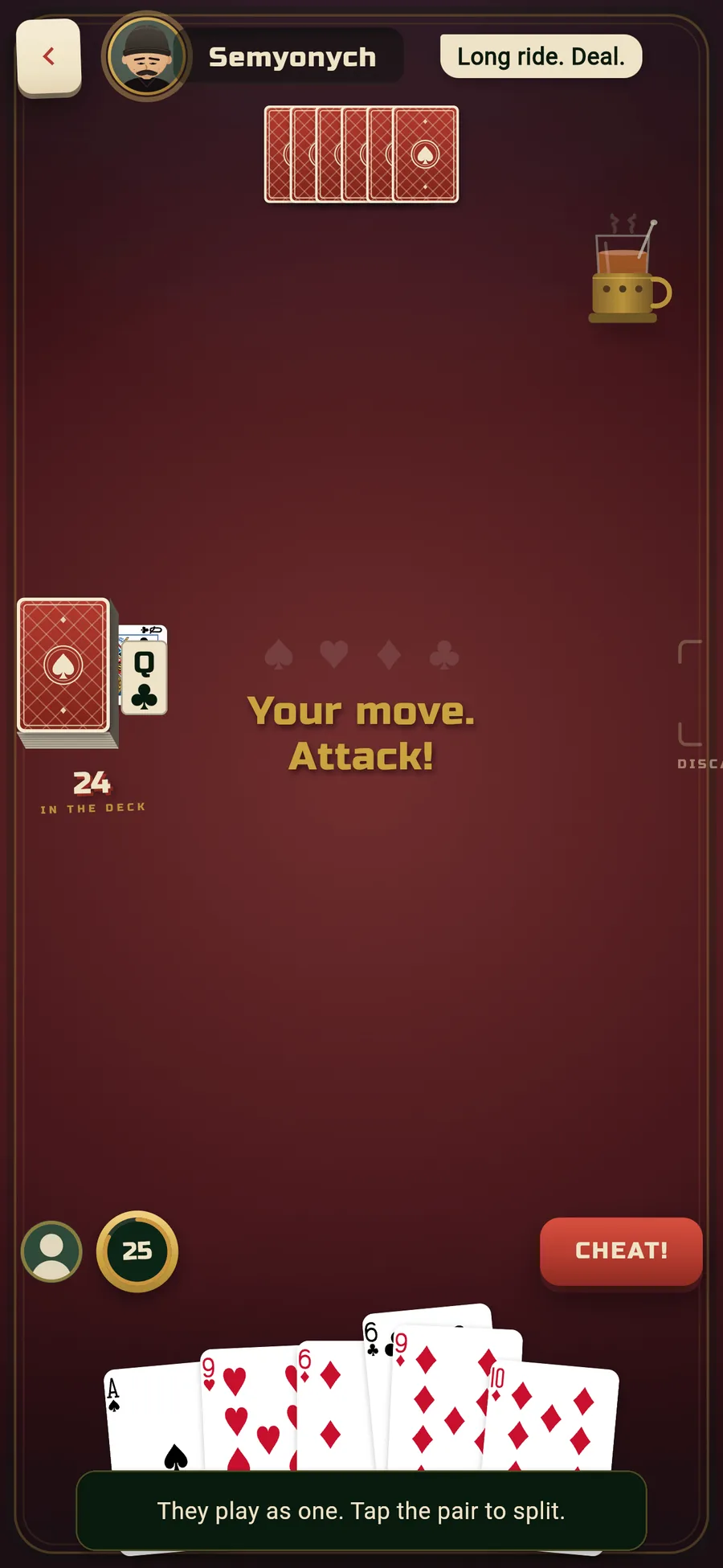 Two hand cards armed as one pair, the toast reading They play as one, tap the pair to split