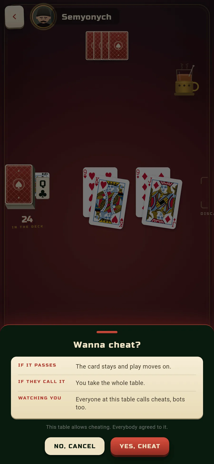 The Wanna cheat sheet: three facts on cream card stock and the NO CANCEL and YES CHEAT buttons